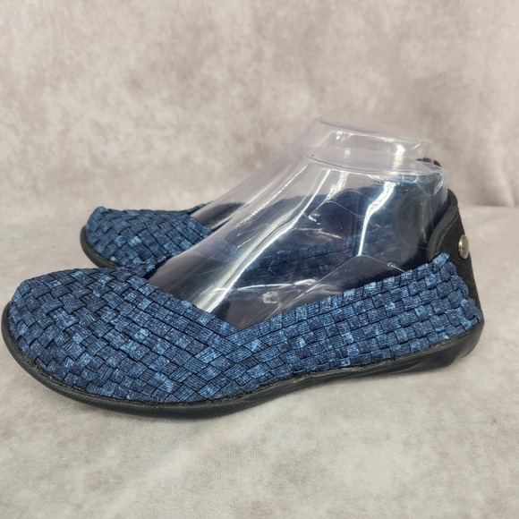 Bernie Mev CATWALK Women's Shoes 38 (7.5) Woven Slip-On Stretch Navy Blue Flats - Picture 3 of 5